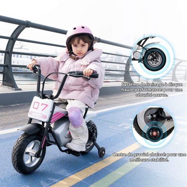 Elmotorcykel för barn 3-12 år - EVERCROSS - 300W - 100.8Wh Grå Rosa