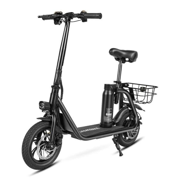 Samebike-SAMEBIKE SM-C01 Fällbar elektrisk scooter med sits, Motor 350W, Batteri 36V 10.4Ah, 12"-med korg, Svart