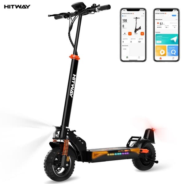 Hopfällbar elektrisk skoter - HITWAY - 10" massiva däck - 500W - APP - 48V 27Ah batteri - Svart &amp; orange skoter