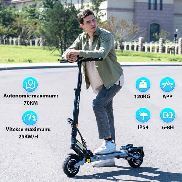 Hopfällbar elektrisk skoter - HITWAY - 8,5" uppblåsbara däck - 500W - APP - 48V 15,6Ah batteri - H6 Scooter Svart &amp; Röd