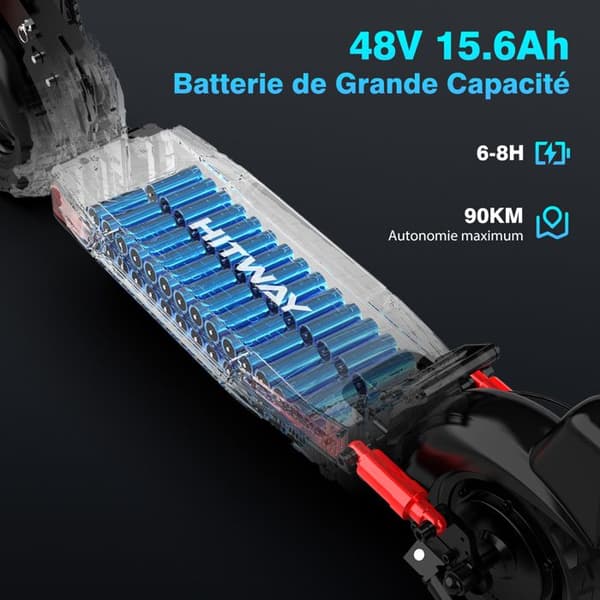 Hopfällbar elektrisk skoter - HITWAY - 10" massiva däck - 500W - APP - 48V 15,6Ah batteri - Svart &amp; Röd skoter