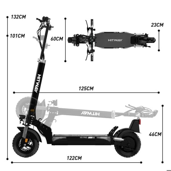 Hopfällbar elektrisk skoter - HITWAY - 10" massiva däck - 500W - APP - 48V 20,8Ah batteri - Svart &amp; grå skoter
