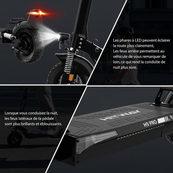 Hopfällbar elektrisk skoter - HITWAY - 10" massiva däck - 500W - APP - 48V 20,8Ah batteri - Svart & grå skoter