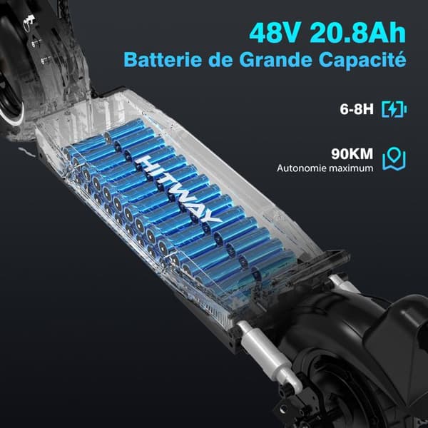 Hopfällbar elektrisk skoter - HITWAY - 10" massiva däck - 500W - APP - 48V 20,8Ah batteri - Svart &amp; grå skoter