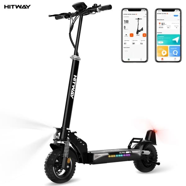 Hopfällbar elektrisk skoter - HITWAY - 10" massiva däck - 500W - APP - 48V 20,8Ah batteri - Svart &amp; grå skoter