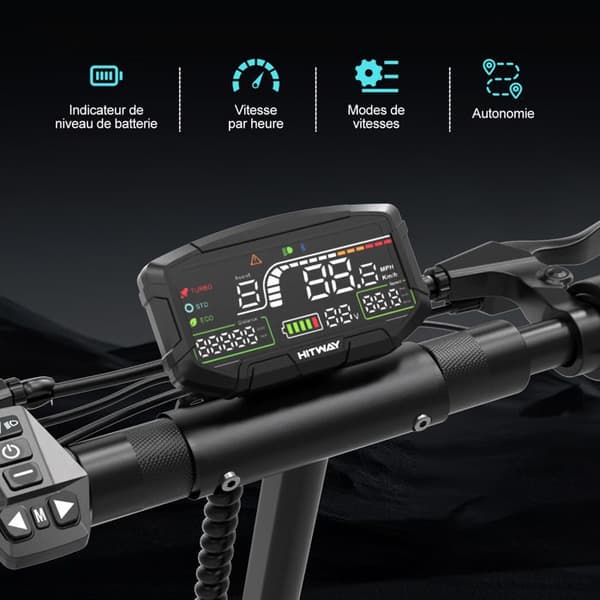 Fällbar El-scooter - HITWAY - Uppblåsbara däck 10" - 800W - APP - Batteri 48V 20.8Ah - Svart&amp;Grå Scooter
