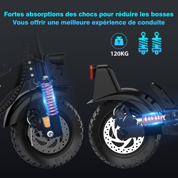 Fällbar El-scooter - HITWAY - Uppblåsbara däck 10" - 800W - APP - Batteri 48V 20.8Ah - Svart&Grå Scooter