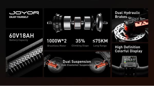 JOYOR S10-S-Z Sähköskootteri Suuntavilkulla - 1000W Moottorit*2 60V18AH Akku 70KM Kantama Levyjarrut - Musta