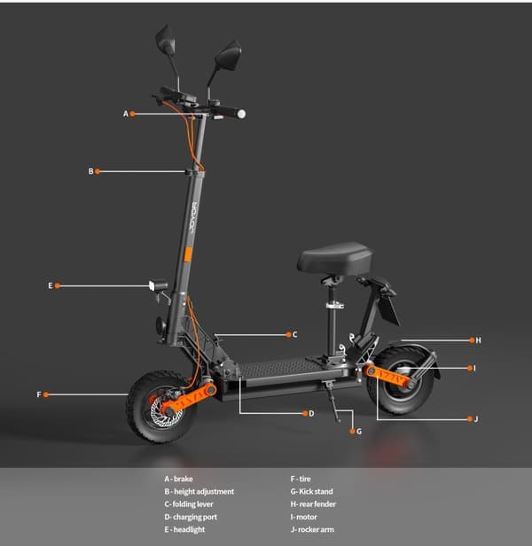 JOYOR S8E foldbar elektrisk scooter, 800W motor, 48V 26AH, 10 tommer dæk, 45 km/t, 80 km, NFC-skærm