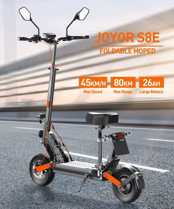 JOYOR S8E foldbar elektrisk scooter, 800W motor, 48V 26AH, 10 tommer dæk, 45 km/t, 80 km, NFC-skærm