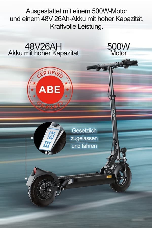 JOYOR Y8-S 10-tommer elektrisk scooter, 48V 26Ah batteri, 500W motor, 20 km / t maks., 3 hastighedsniveau