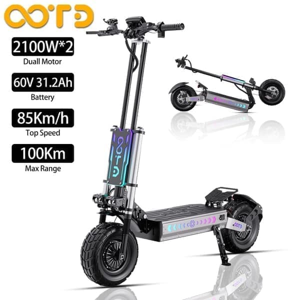 OOTD D99 elektrisk skoter för vuxna, 6000W motor, 60V 40Ah batteri, 120KM autonomi, dubbla motorer, hopfällbar