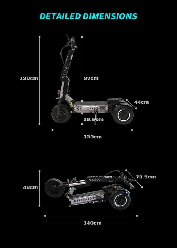 OOTD T30 elektrisk trehjuling skoter, 1600W*2 dubbla motorer, 13 " off-road däck, topphastighet 65km/h, räckvidd 100km, fällbar