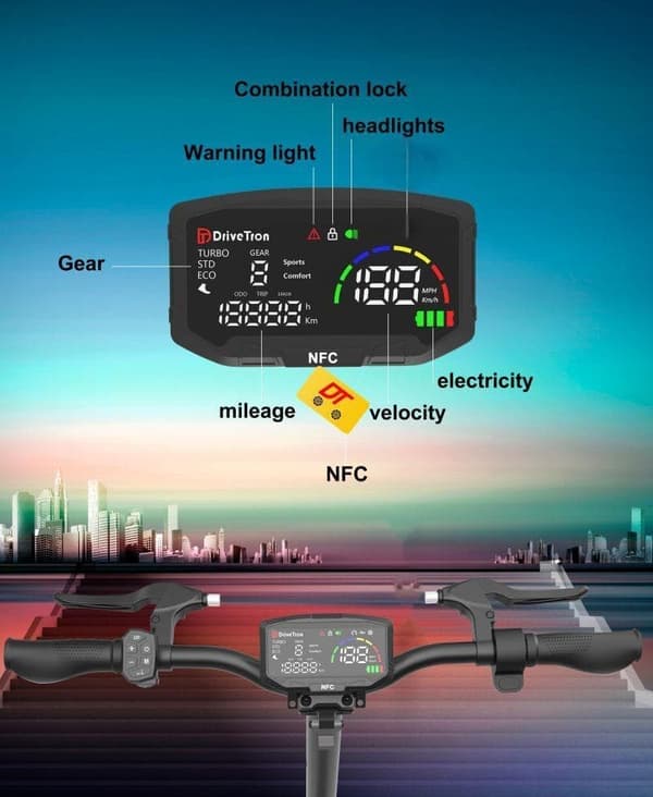 DriveTron DT10 48V 15.6Ah elektrisk scooter – 50 km/t hastighed, 55 km rækkevidde, 1400W motor, NFC-start