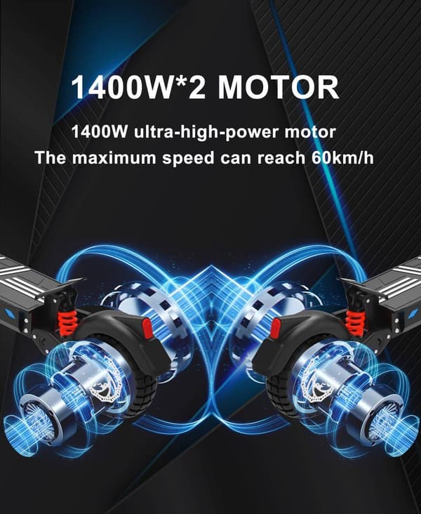 DriveTron DT10 48V 20.8Ah Dual Drive sähköskootteri – 60 km/h, 70 km:n kantama, 30° mäkikiipeilykyky, 10*3.0 tuuman tyhjiörengas