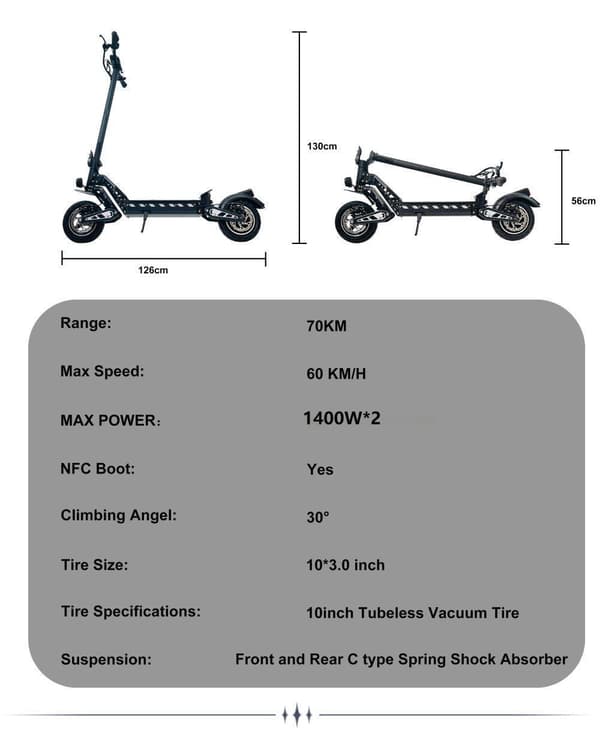 DriveTron DT10 48V 20.8Ah Dual Drive sähköskootteri – 60 km/h, 70 km:n kantama, 30° mäkikiipeilykyky, 10*3.0 tuuman tyhjiörengas