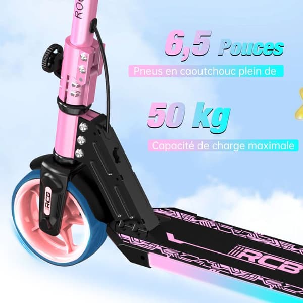 Fällbar elektrisk sparkcykel för barn 6-12 år - RCB R12 - Digital skärm - färgglada neons - Jättebra present rosa