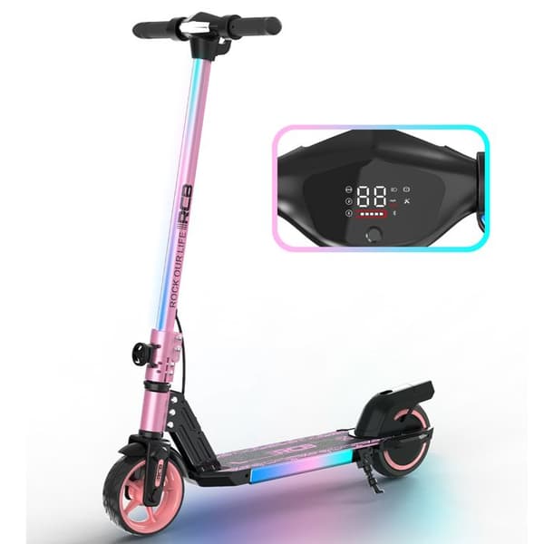 Fällbar elektrisk sparkcykel för barn 6-12 år - RCB R12 - Digital skärm - färgglada neons - Jättebra present rosa