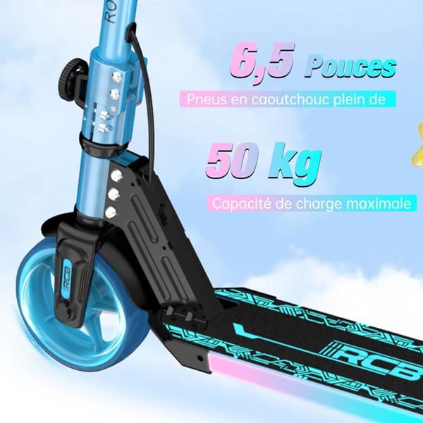Fällbar elektrisk sparkcykel för barn 6-12 år - RCB R12 - Digital skärm - färgglada neonljus - Superpresent Blå