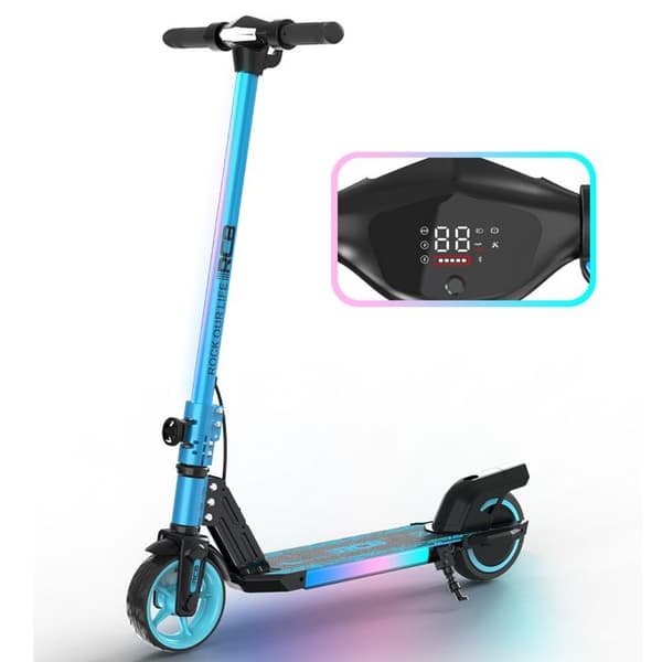 Fällbar elektrisk sparkcykel för barn 6-12 år - RCB R12 - Digital skärm - färgglada neonljus - Superpresent Blå