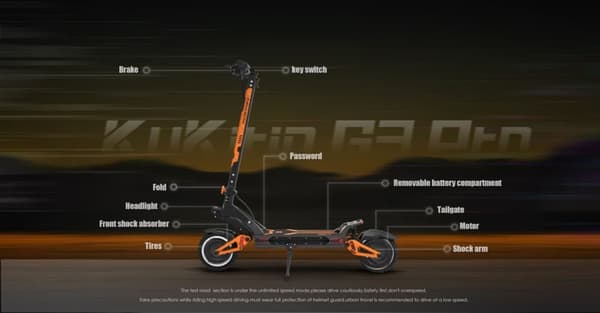 KuKirin G3 Pro elektrisk scooter, 1200w*2 dobbeltdrevsmotor, dobbelte opladningsporte, maks. hastighed 65 km/t, oliebremser foran og