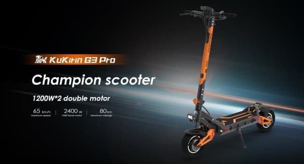 KuKirin G3 Pro elektrisk scooter, 1200w*2 dobbeltdrevsmotor, dobbelte opladningsporte, maks. hastighed 65 km/t, oliebremser foran og