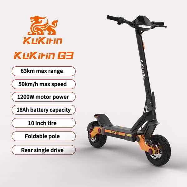 Kukirin G3 sähköskootteri – 63 km:n toimintasäde, nopeus 50 km/h, 1200 W moottori ja taitettava muotoilu kaupunkien työmatkalaisille