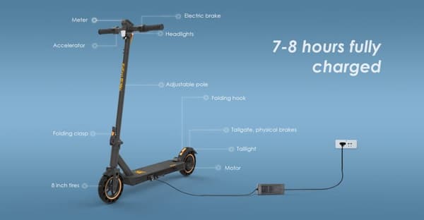 KuKirin S1 Max Vikbar elektrisk skoter 8 tum,350W motor,36V 10.4AH batteri,topphastighet 30Km/h,räckvidd 39km,3-växlad läge