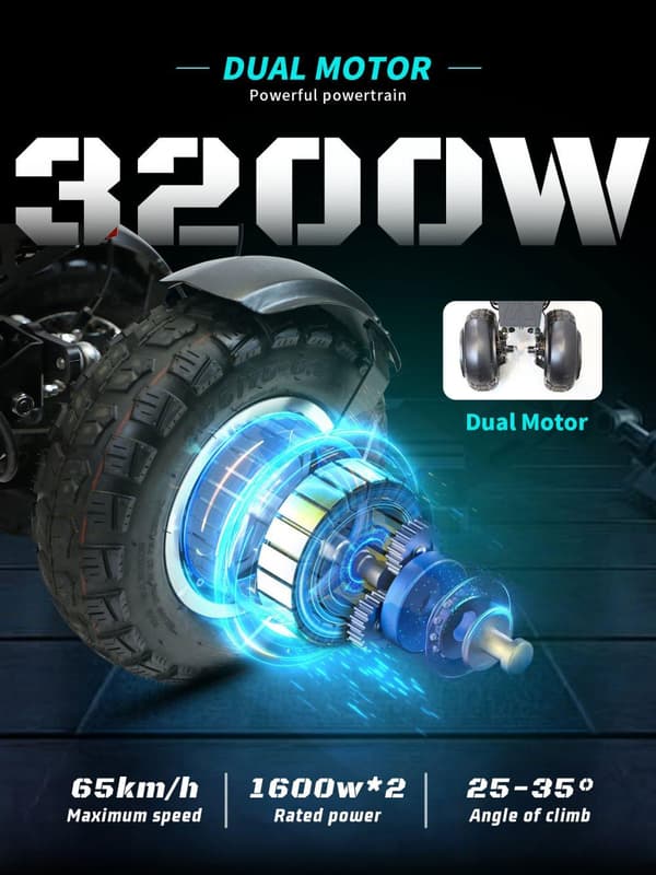 Trehjulet el-scooter OOTD T30, 3200W, dobbelt motor, med dobbelt oplader, sort