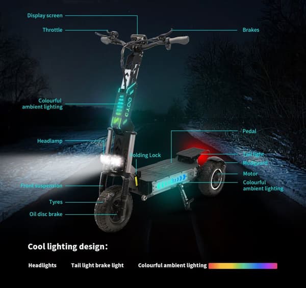 Trehjulet el-scooter OOTD T30, 3200W, dobbelt motor, med dobbelt oplader, sort