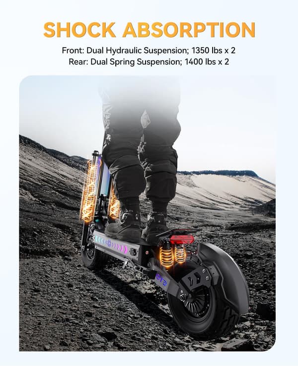 OOTD D99 Elektrisk skoter,3000W*2 Motor,40AH batteri,13-tums stadsdäck för terräng, FRAM OCH BAK SPING STÖTDÄMPARE