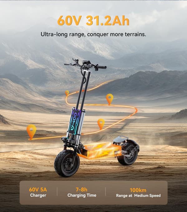 OOTD D99 Elektrisk skoter,3000W*2 Motor,40AH batteri,13-tums stadsdäck för terräng, FRAM OCH BAK SPING STÖTDÄMPARE