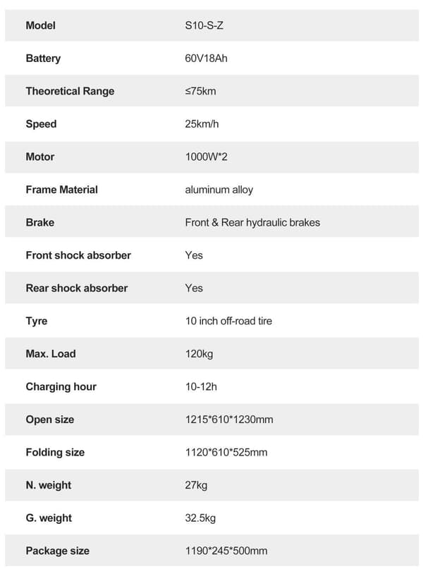 JOYOR S10-S-Z Dual Motor 1000W sähköskootteri - 60km/h, 75km toimintasäde, hydrauliset jarrut, 10" maastorenkaat - taitettava ja tehokas työmatkapyörä