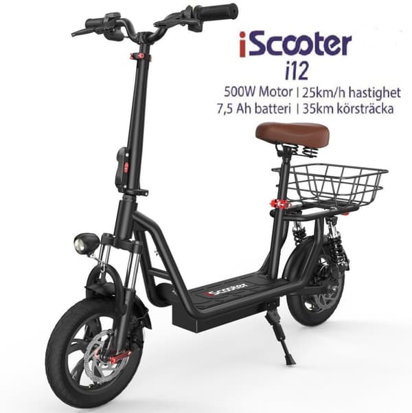 iscooter i12 elektrisk scooter med sæde, 500W motorscooter, 35 km rækkevidde elektrisk scooter og 12-tommer pneumatiske dæk