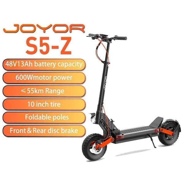 JOYOR S5-Z Elscooter För Vuxna 600W Motor 48V13AH Batteri City EScooter 10 Tums Terrängluftdäck Hopfällbar Elscooter