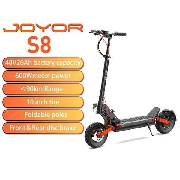 JOYOR S8 sähköskootteri aikuisille 600 W moottori 48V26AH City Escooter 10 tuuman maastoilmarenkaan taitettava sähköskootteri