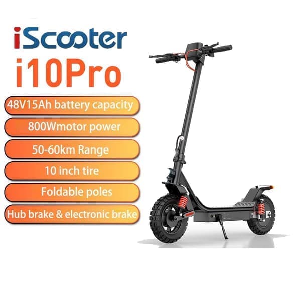 iScooter i10Pro sähköskootteri aikuisille 800 W moottori 48V15Ah akku taitettava sähköskootteri 10 tuuman rengaskaupunki työmatka sähköskootteri