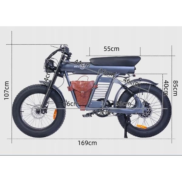 Väldre Elektro-motorcykel BEZIOR XF006 1200W 47KM/H 100HK 48V 23,2AH 20tum