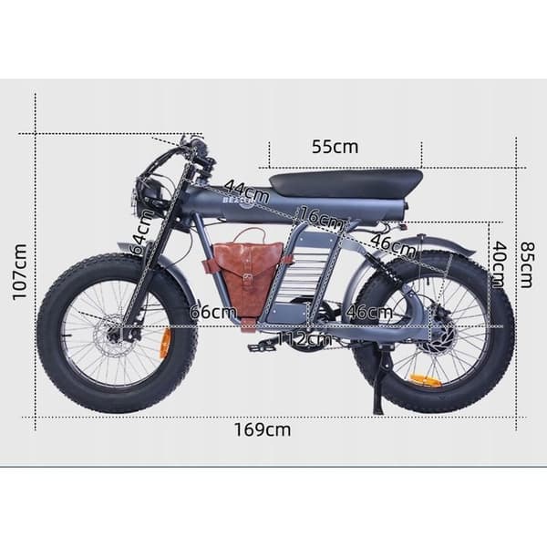 Väldre Elektro-motorcykel BEZIOR XF006 1200W 47KM/H 100HK 48V 23,2AH 20tum