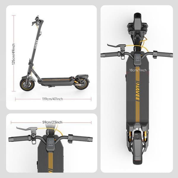 Trottinett Électrique NAVEE GT3, Räckvidd 50km, Maxhastighet 25km/h, Däck 10", 700W Max, antispinnsystem TCS, Fällbar - Svart