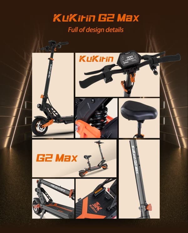 Kukirin G2MAX elektrisk scooter | 48V / 20Ah batteri 1000W motor |55km / t | Rækkevidde 70km | 10" terrængående dæk | Skivebremse + afbrydelig bremse