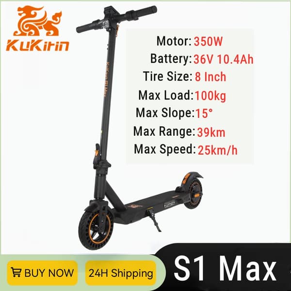 KuKirin S1 Max Elscooter | Räckvidd 39 km | 350W Motor | Hastighet 30 km/h | Stadskörning | Vuxna |