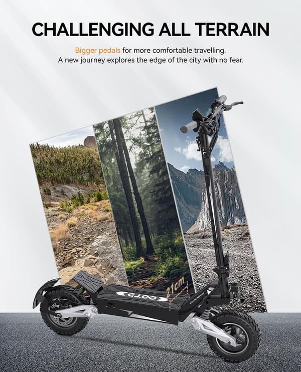 OOTD T10 foldbar elektrisk scooter 500W, 48V13.5AH batteri, 11" terrængående dæk, tophastighed 50 km, rækkevidde 35-45 km, skivebremser for og bag