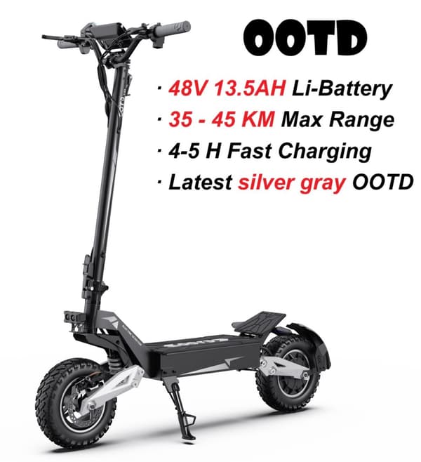 OOTD T10 foldbar elektrisk scooter 500W, 48V13.5AH batteri, 11" terrængående dæk, tophastighed 50 km, rækkevidde 35-45 km, skivebremser for og bag