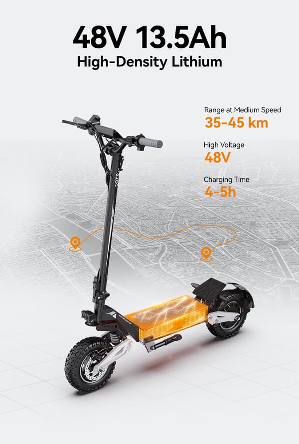 OOTD T10 elektrisk scooter, 500W motor, op til 50 km/t, 13,5AH batteri, udholdenhed på ca. 35-45 km, foldbar.