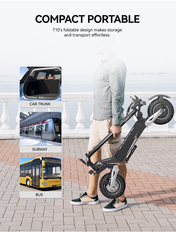 OOTD T10 elektrisk scooter, 500W motor, op til 50 km/t, 13,5AH batteri, udholdenhed på ca. 35-45 km, foldbar.