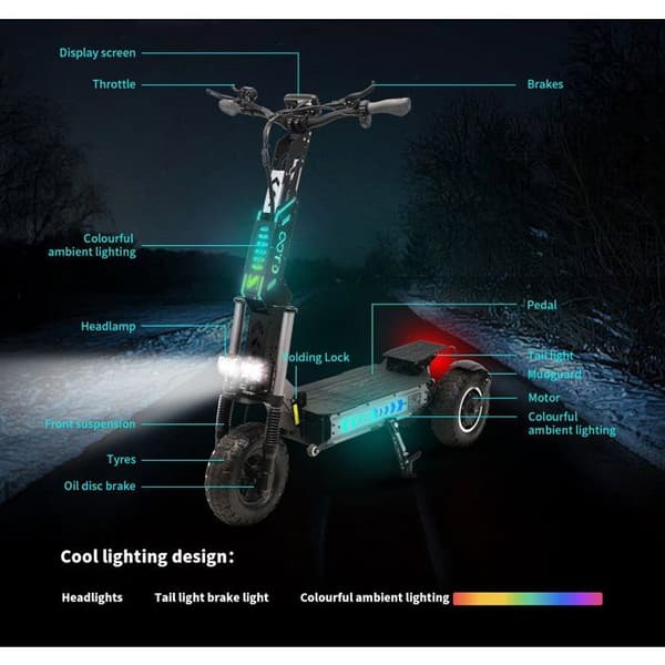 Trottinette elektrisk off-road OOTD T30 med 3 hjul, dubbelmotor 1600 W, 13 tum, 60 V, 31,2 Ah, för vuxna
