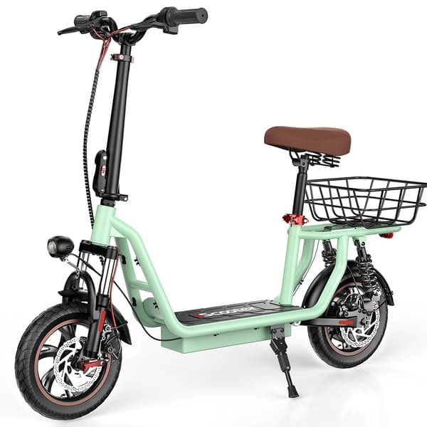 iScooter i12 12-tums elsparkcykel (med sadel) - 35 km räckvidd, 500W motor, dubbelt fjädringssystem, hopfällbar, bekväm för pendling