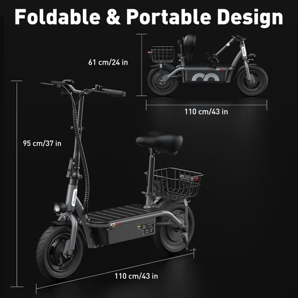 iScooter F2 500W Elscooter - 30 km räckvidd, 10" däck, sadel och korg, EU-kontakt, 120 kg last - Pendlar-elscooter
