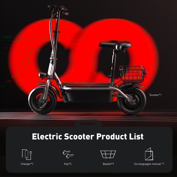 iScooter F2 500W Elscooter - 30 km räckvidd, 10" däck, sadel och korg, EU-kontakt, 120 kg last - Pendlar-elscooter